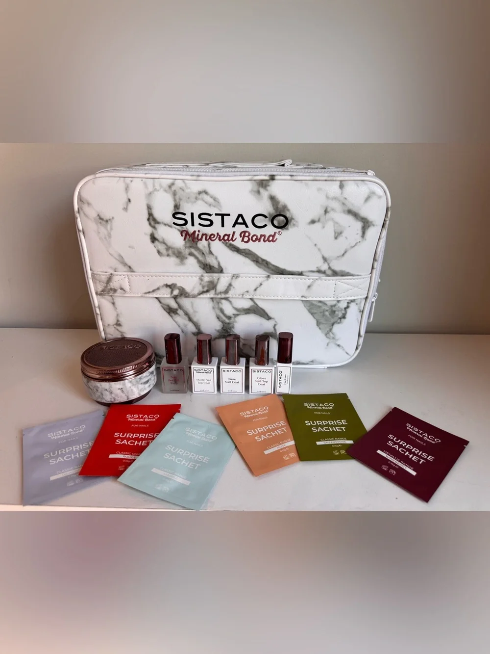 SISTACO Mineral Bond Marble Cosmetic Bag with Nail Kit
